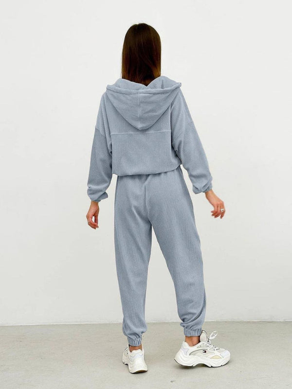 Blue Zone Planet |  long sleeve hooded zipper trousers suit two piece set BLUE ZONE PLANET