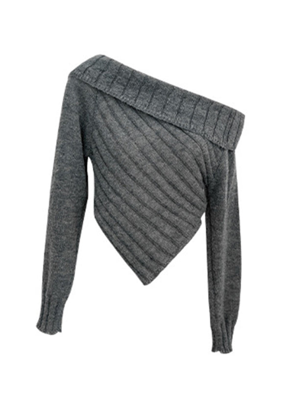 Blue Zone Planet |  style French pit knitted one-shoulder slim sweater BLUE ZONE PLANET