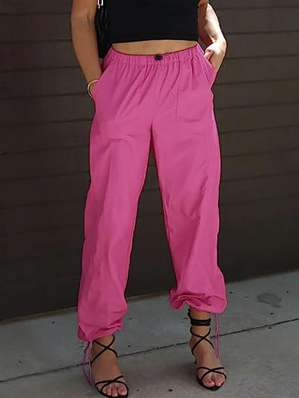 Pants Solid Color Pocket Elastic Waist Jogging Hip Hop Dance Pants-TOPS / DRESSES-[Adult]-[Female]-Hot pink-S-2022 Online Blue Zone Planet