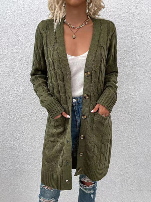 Blue Zone Planet | outerwear able long single-breasted casual cardigan jacket-TOPS / DRESSES-[Adult]-[Female]-Olive green-S-2022 Online Blue Zone Planet