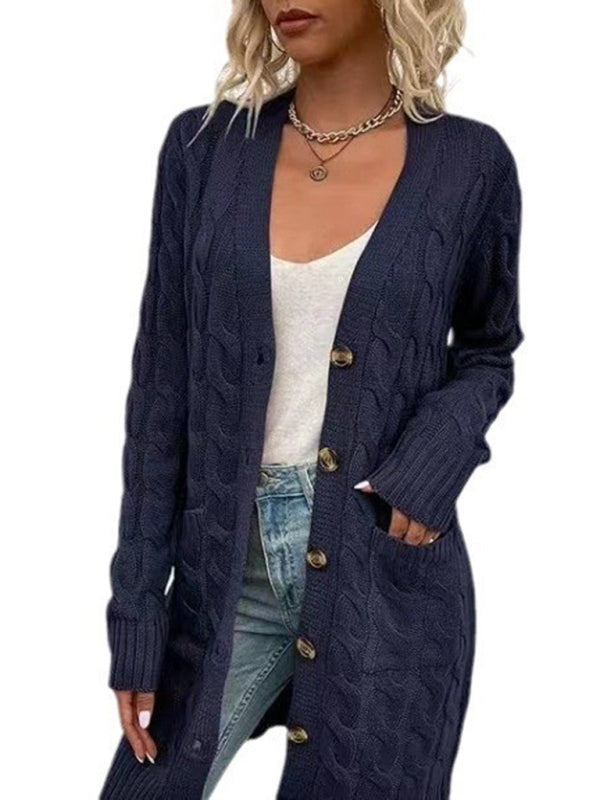 Blue Zone Planet | outerwear able long single-breasted casual cardigan jacket-TOPS / DRESSES-[Adult]-[Female]-Purplish blue navy-S-2022 Online Blue Zone Planet