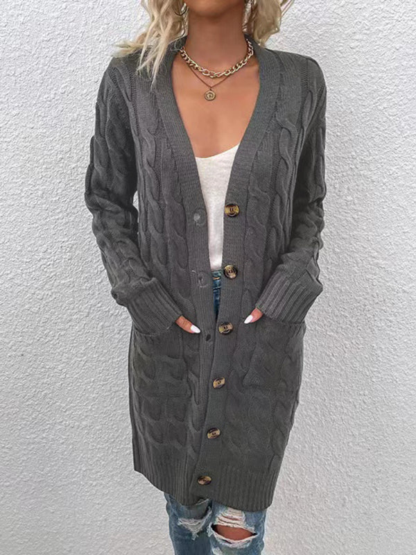 Blue Zone Planet | outerwear able long single-breasted casual cardigan jacket-TOPS / DRESSES-[Adult]-[Female]-Charcoal grey-S-2022 Online Blue Zone Planet