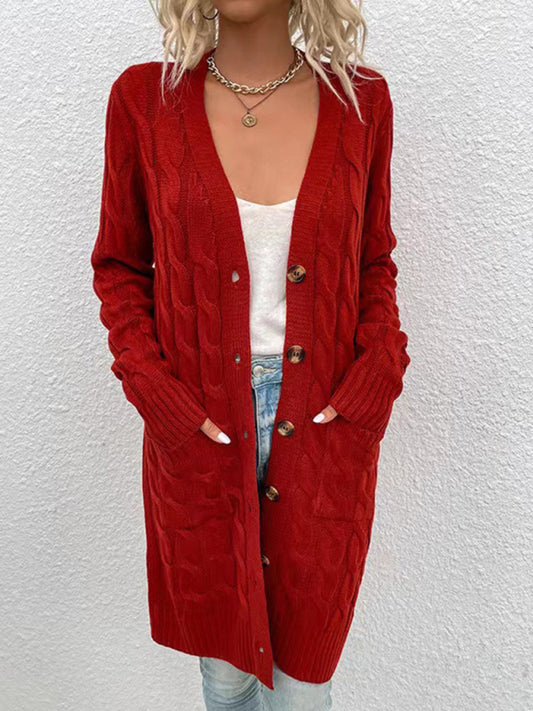 Blue Zone Planet | outerwear able long single-breasted casual cardigan jacket-TOPS / DRESSES-[Adult]-[Female]-Red-S-2022 Online Blue Zone Planet