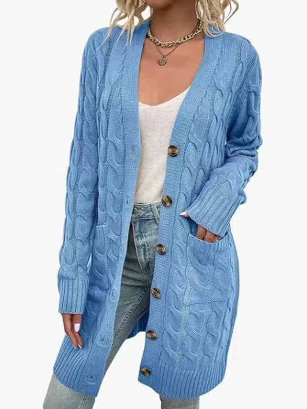 Blue Zone Planet | outerwear able long single-breasted casual cardigan jacket-TOPS / DRESSES-[Adult]-[Female]-Sky blue azure-S-2022 Online Blue Zone Planet