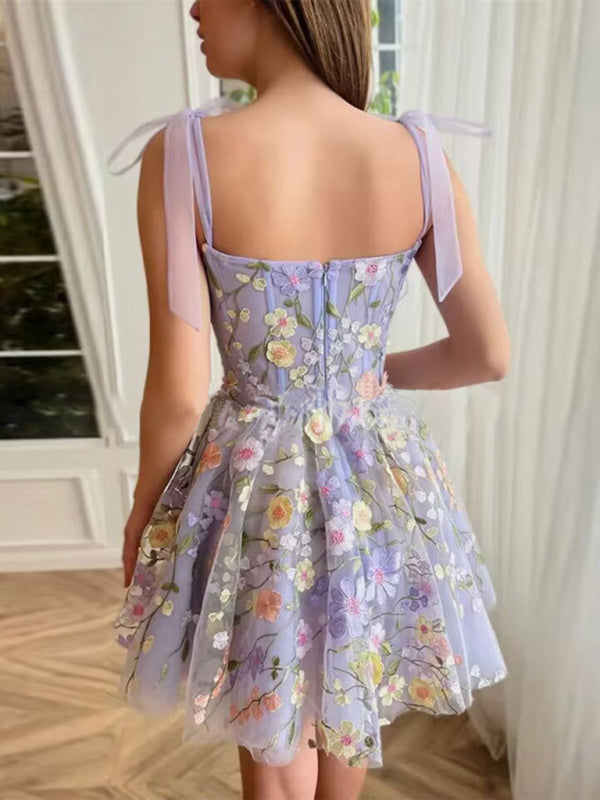 Bella's Three-Dimensional Flower Embroidery Spaghetti Strap A-Line Dress-TOPS / DRESSES-[Adult]-[Female]-2022 Online Blue Zone Planet