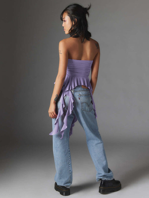 Blue Zone Planet | ruffled tube top, slim and Y2K top BLUE ZONE PLANET
