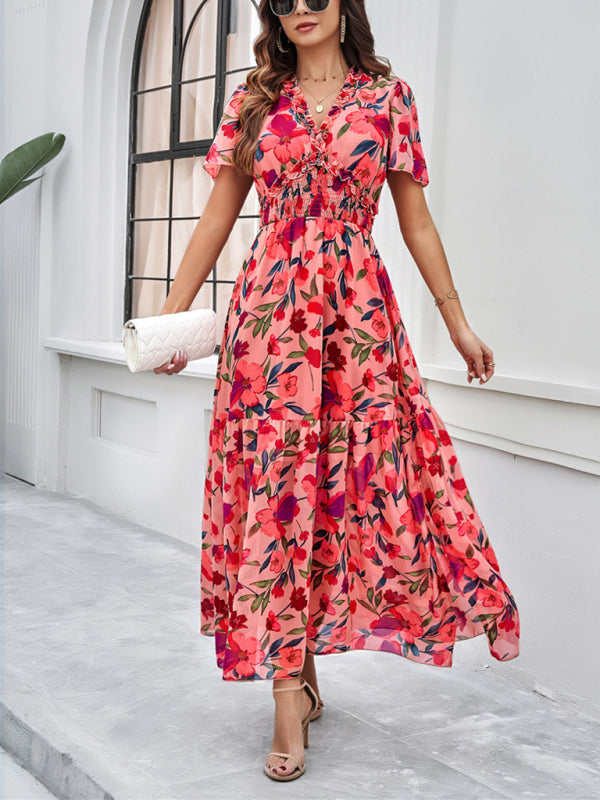Vanessa's floral printed tiered maxi dress-TOPS / DRESSES-[Adult]-[Female]-Pink-S-2022 Online Blue Zone Planet