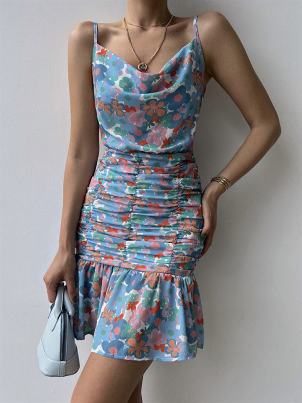 Ladies floral print hip strap dress BLUE ZONE PLANET