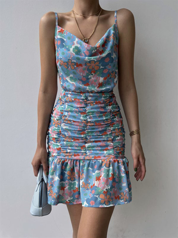 Ladies floral print hip strap dress BLUE ZONE PLANET