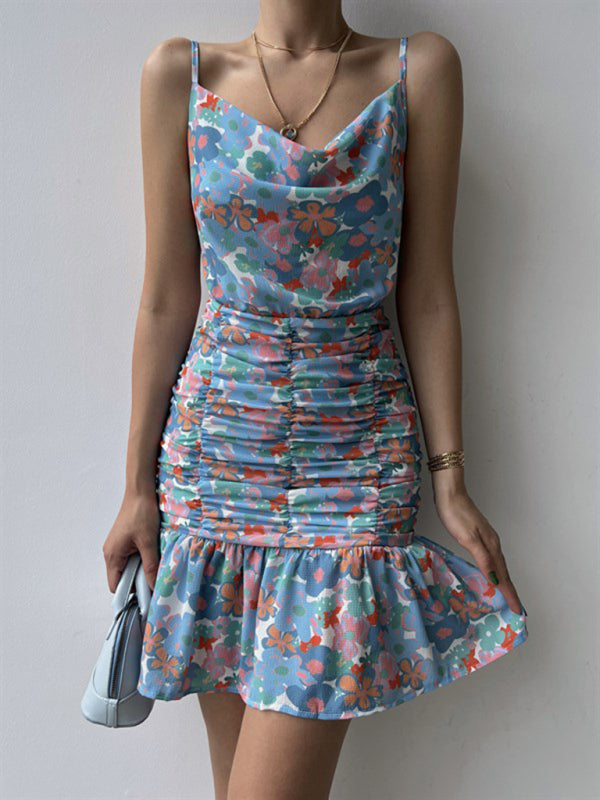 Ladies floral print hip strap dress BLUE ZONE PLANET