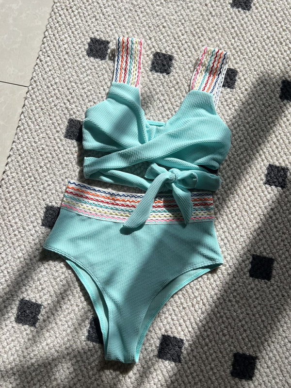 Rainbow Ribbon Series High Waisted Two-piece Swimsuit Bikini BLUE ZONE PLANET