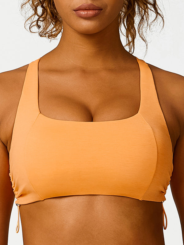 Blue Zone Planet | New drawstring yoga wear breathable solid color yoga bra-[Adult]-[Female]-Orange-S-2022 Online Blue Zone Planet