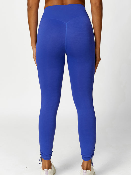 Blue Zone Planet | New drawstring yoga wear breathable solid color running tights-[Adult]-[Female]-Blue-S-2022 Online Blue Zone Planet