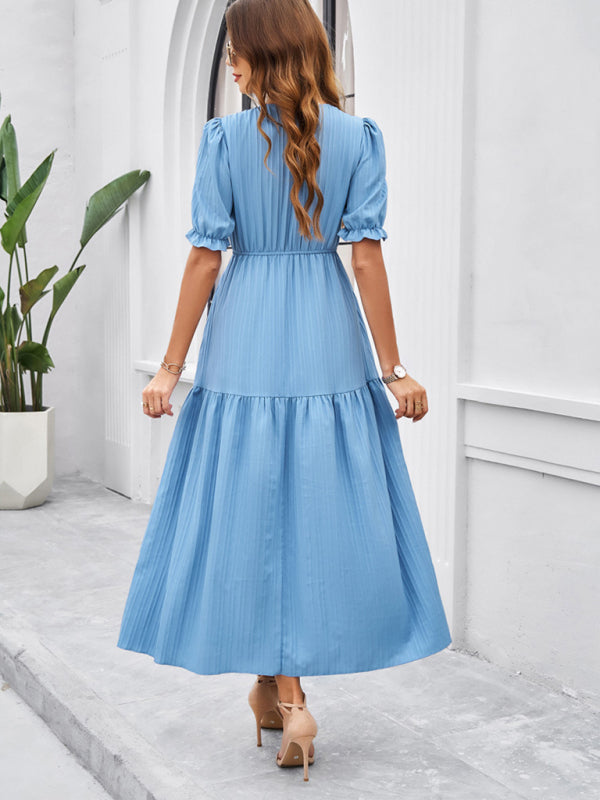 Blue Zone Planet |  spring and summer solid color V-neck short-sleeved long skirt BLUE ZONE PLANET