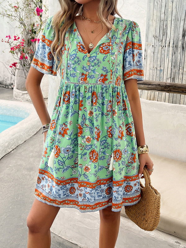 Blue Zone Planet |  Spring and summer casual holiday printed short-sleeved dress BLUE ZONE PLANET