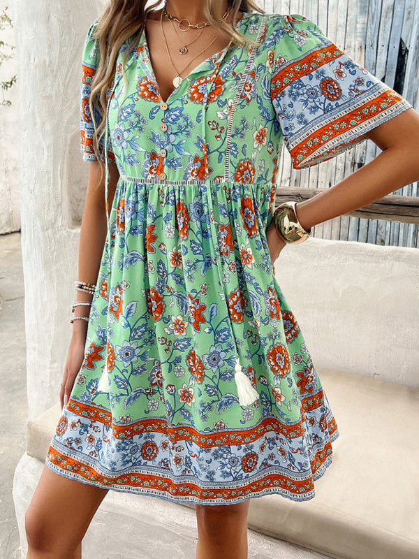 Blue Zone Planet |  Spring and summer casual holiday printed short-sleeved dress BLUE ZONE PLANET