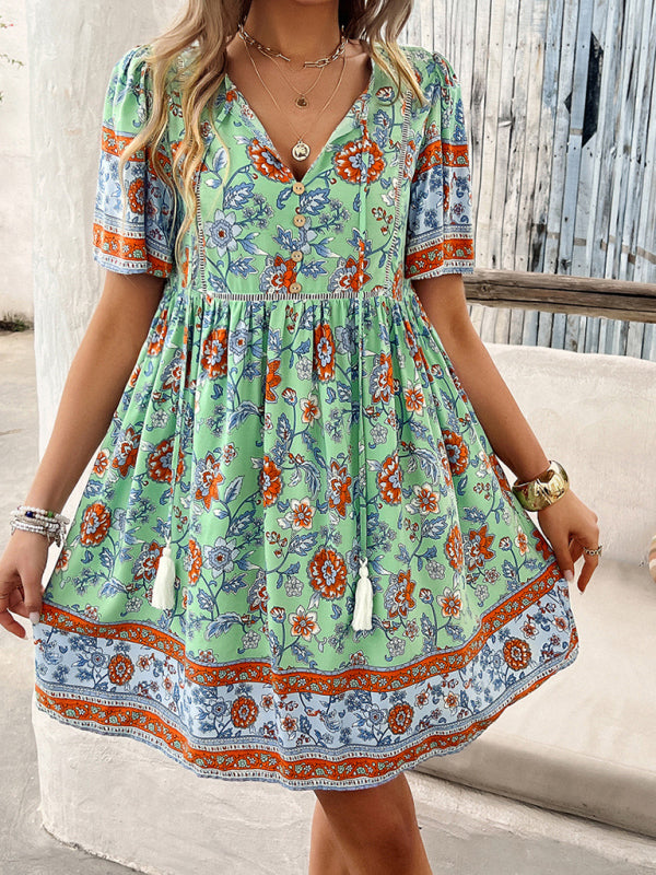 Blue Zone Planet |  Spring and summer casual holiday printed short-sleeved dress BLUE ZONE PLANET