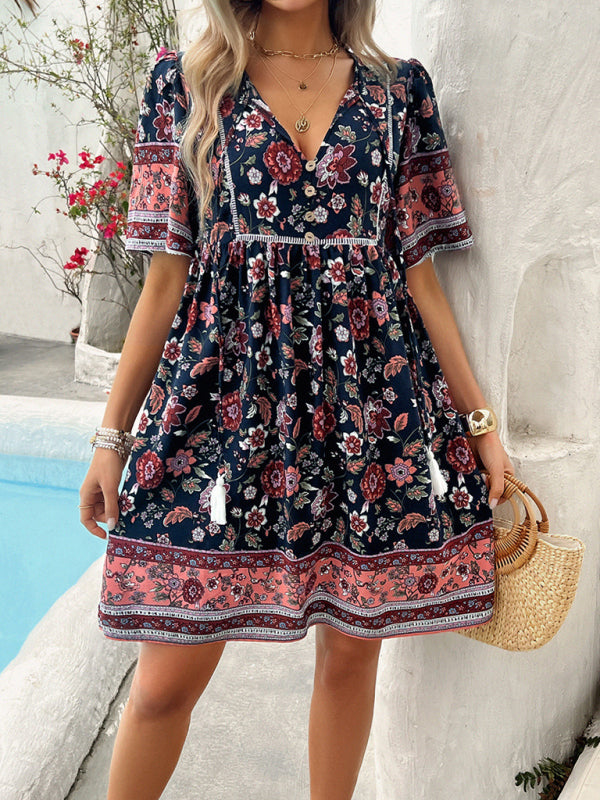 Blue Zone Planet |  Spring and summer casual holiday printed short-sleeved dress BLUE ZONE PLANET