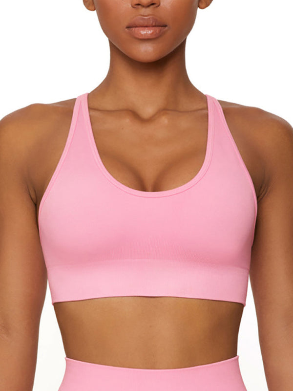 Blue Zone Planet | New seamless solid color knitted high elastic sports vest-[Adult]-[Female]-Pink-S-2022 Online Blue Zone Planet