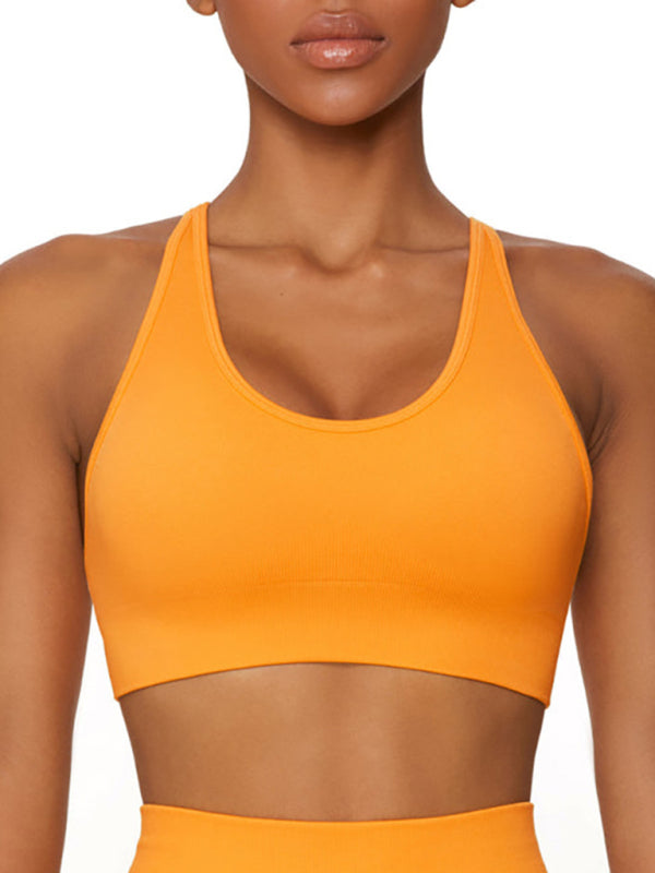 Blue Zone Planet | New seamless solid color knitted high elastic sports vest-[Adult]-[Female]-Yellow-S-2022 Online Blue Zone Planet