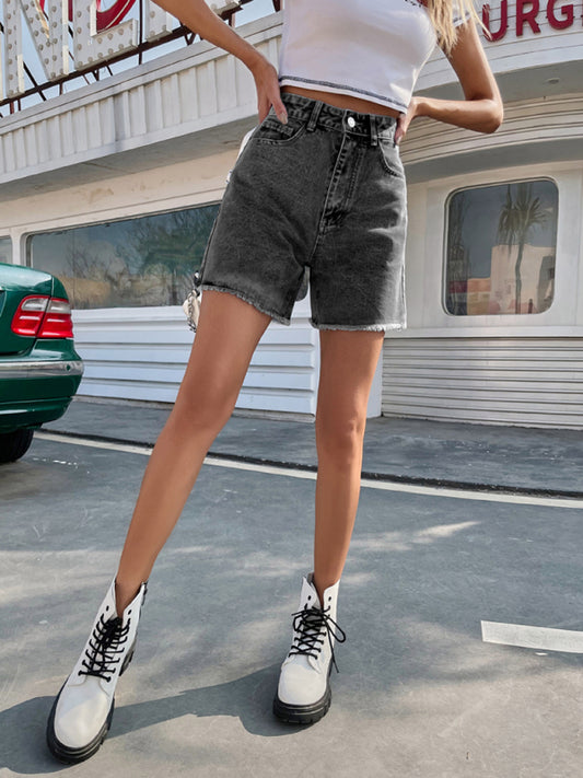 Blue Zone Planet |  Trendy loose casual high waisted loose denim shorts kakaclo