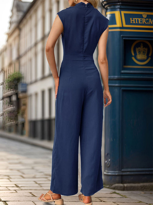 Blue Zone Planet | Sleeveless Solid Color Swing Collar Jumpsuit BLUE ZONE PLANET