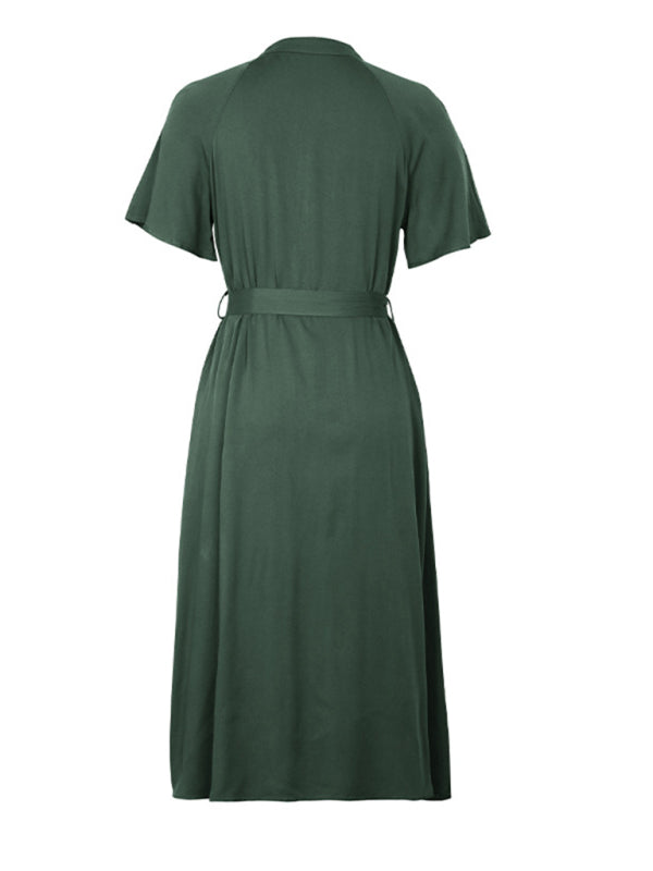 Blue Zone Planet | style lapel single breasted green dress BLUE ZONE PLANET