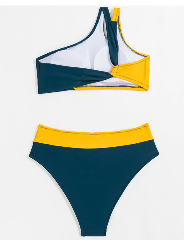 Blue Zone Planet | color block one shoulder split swimsuit beach bikini BLUE ZONE PLANET