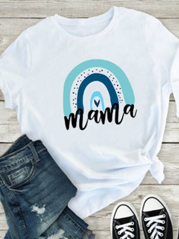 Blue Zone Planet |  Rainbow Mama and Mini Family printed short-sleeved T-shirt (mom style) BLUE ZONE PLANET