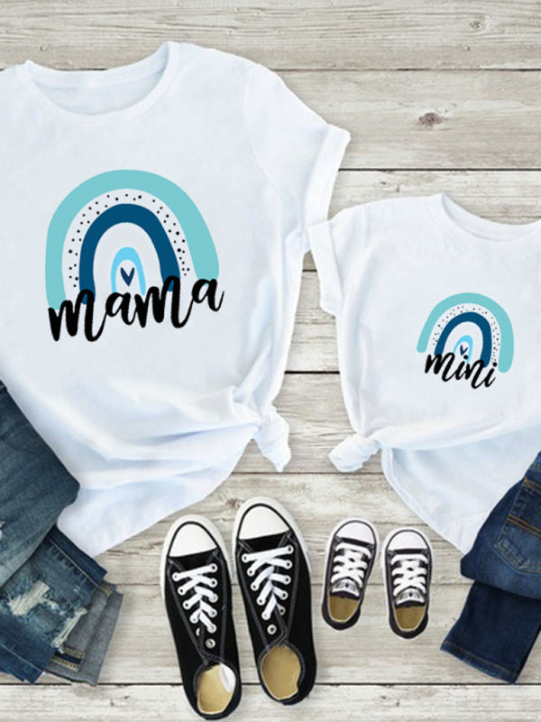 Blue Zone Planet |  Rainbow Mama and Mini Family printed short-sleeved T-shirt (mom style) BLUE ZONE PLANET