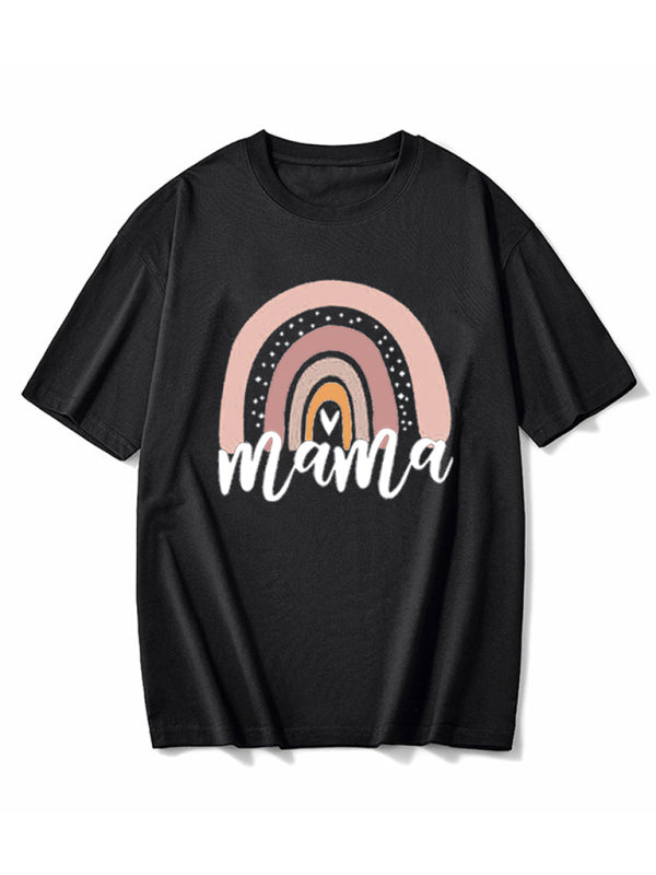 Blue Zone Planet |  Rainbow Mama and Mini Family printed short-sleeved T-shirt (mom style) BLUE ZONE PLANET