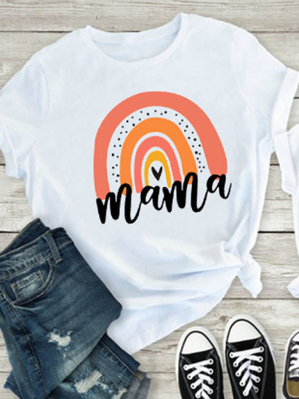 Blue Zone Planet |  Rainbow Mama and Mini Family printed short-sleeved T-shirt (mom style) BLUE ZONE PLANET