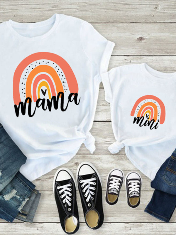 Blue Zone Planet |  Rainbow Mama and Mini Family printed short-sleeved T-shirt (mom style) BLUE ZONE PLANET