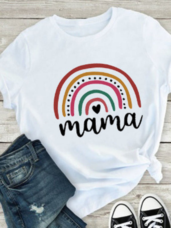 Blue Zone Planet |  Rainbow Mama and Mini Family printed short-sleeved T-shirt (mom style) BLUE ZONE PLANET