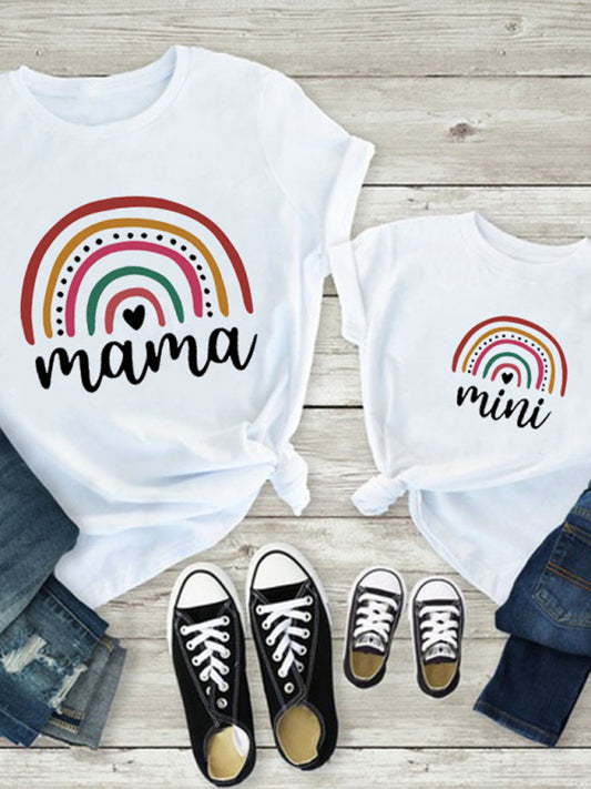 Blue Zone Planet |  Rainbow Mama and Mini Family printed short-sleeved T-shirt (mom style) BLUE ZONE PLANET