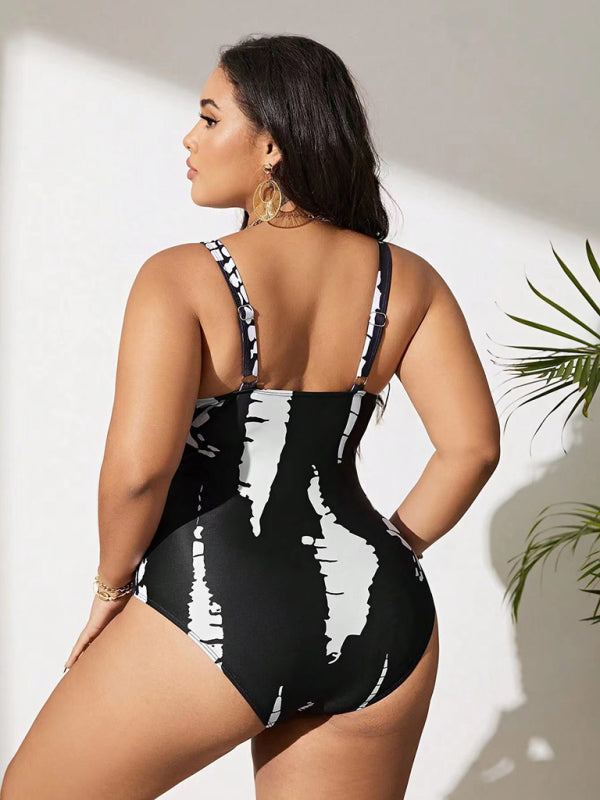 Blue Zone Planet |  Plus size black and white one-piece slim bikini swimsuit BLUE ZONE PLANET