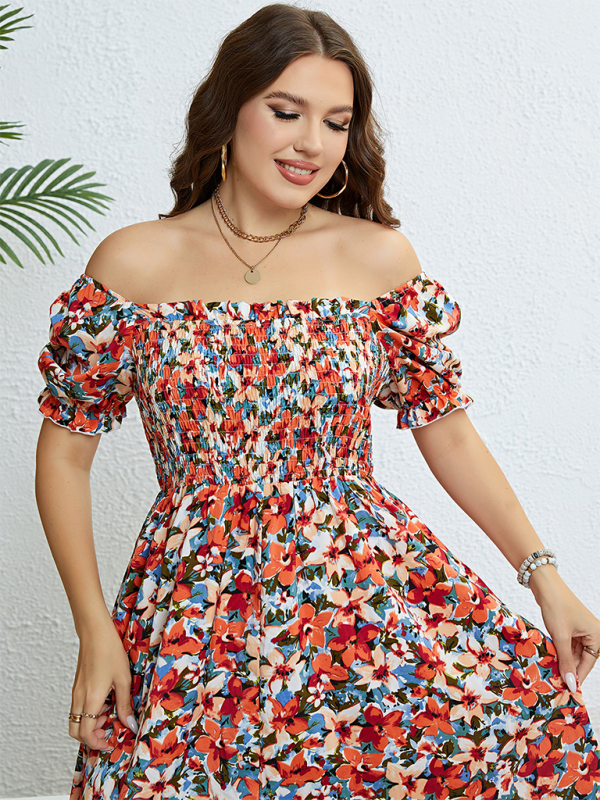 Blue Zone Planet | Plus size summer floral one-shoulder waist slimming dress BLUE ZONE PLANET