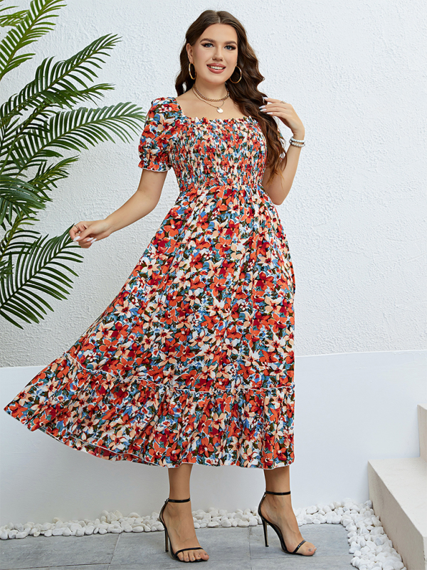 Blue Zone Planet | Plus size summer floral one-shoulder waist slimming dress BLUE ZONE PLANET