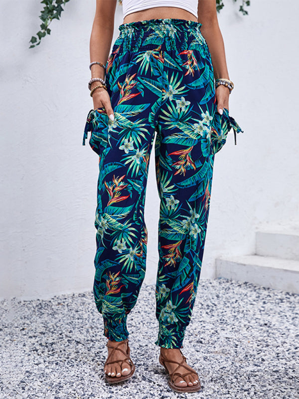 style work pants pocket tropical print leggings trousers BLUE ZONE PLANET
