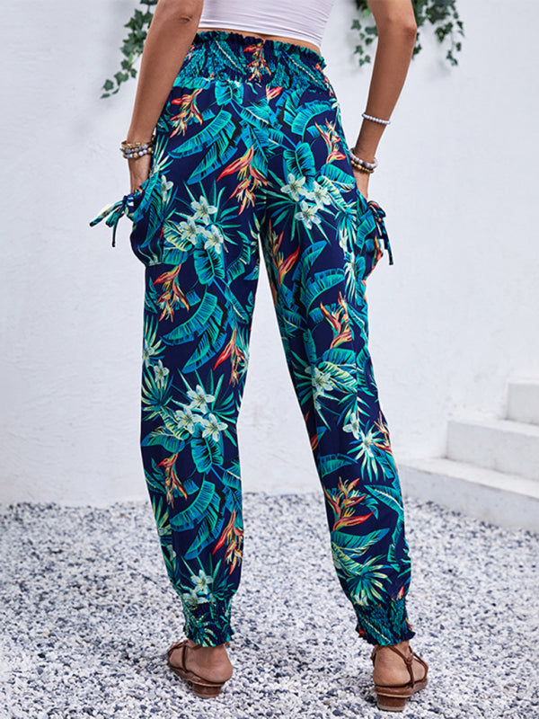style work pants pocket tropical print leggings trousers BLUE ZONE PLANET