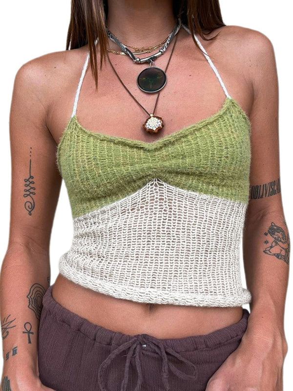 Blue Zone Planet |  Spaghetti Strap Patchwork Beach Crop Top BLUE ZONE PLANET