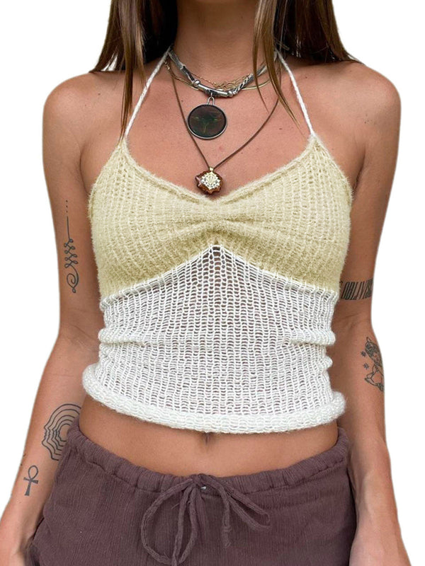 Blue Zone Planet |  Spaghetti Strap Patchwork Beach Crop Top BLUE ZONE PLANET