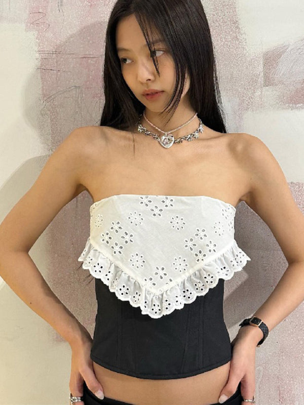 New design niche crochet pattern hollow contrast color outer wear tube top vest-TOPS / DRESSES-[Adult]-[Female]-Black-S-2022 Online Blue Zone Planet