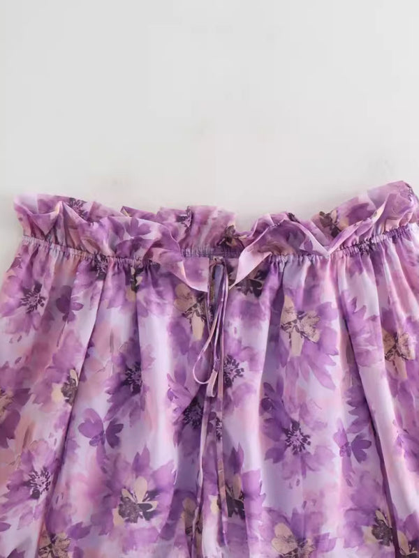 Avery's Purple Flower One Shoulder Crop Top BLUE ZONE PLANET