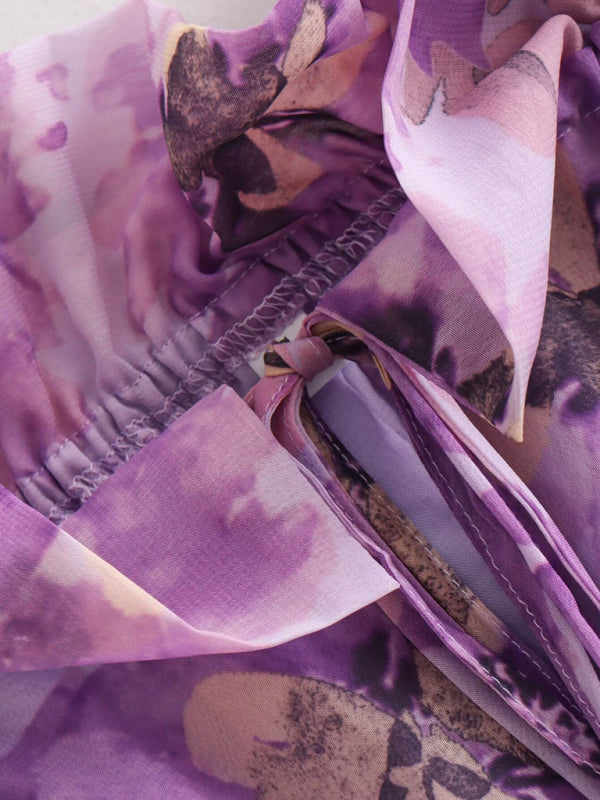 Avery's Purple Flower One Shoulder Crop Top BLUE ZONE PLANET