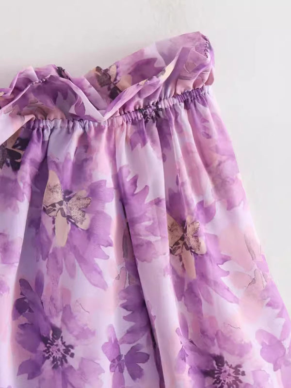 Avery's Purple Flower One Shoulder Crop Top BLUE ZONE PLANET