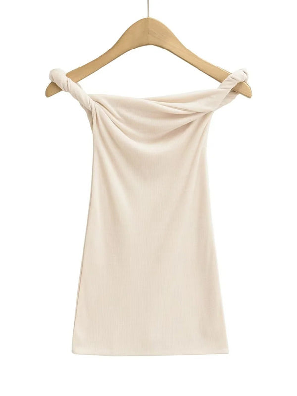 Madison's Twister One-Line Collar Solid Color Crop Top BLUE ZONE PLANET
