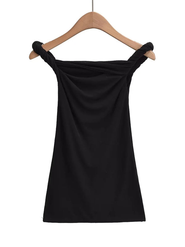 Madison's Twister One-Line Collar Solid Color Crop Top BLUE ZONE PLANET