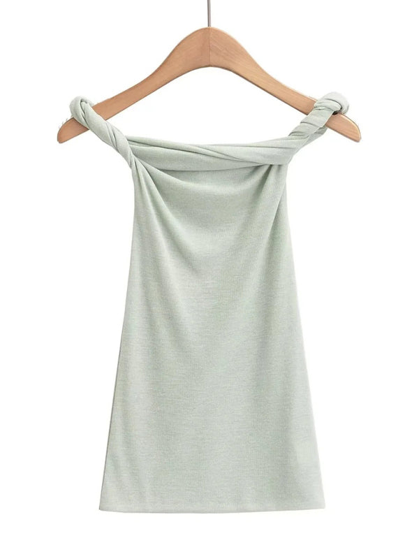 Madison's Twister One-Line Collar Solid Color Crop Top BLUE ZONE PLANET