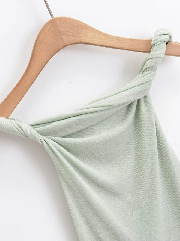 Madison's Twister One-Line Collar Solid Color Crop Top BLUE ZONE PLANET